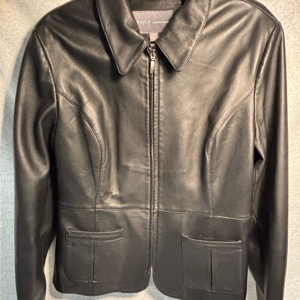 Apt 9 Lambskin Leather Jacket Womens XL Black Soft Zip Front Classic - Picture 3 of 14